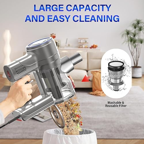 Miniatura 7 de Aspiradora con cable para el hogar, potente aspiradora de palo de 600 W, aspiradora 2 en 1, taza de polvo de 1.2 L, aspiradora de mano con cable