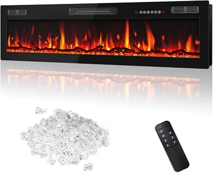 68 Inch Electric Fireplace, Ultra-Thin Fire Places Electric Fireplace Inserts Recessed and Wall Mounted with Remote Control & Touch Screen, 750W/1500W Fireplace Electric Heater with Timer, Multi-Flame