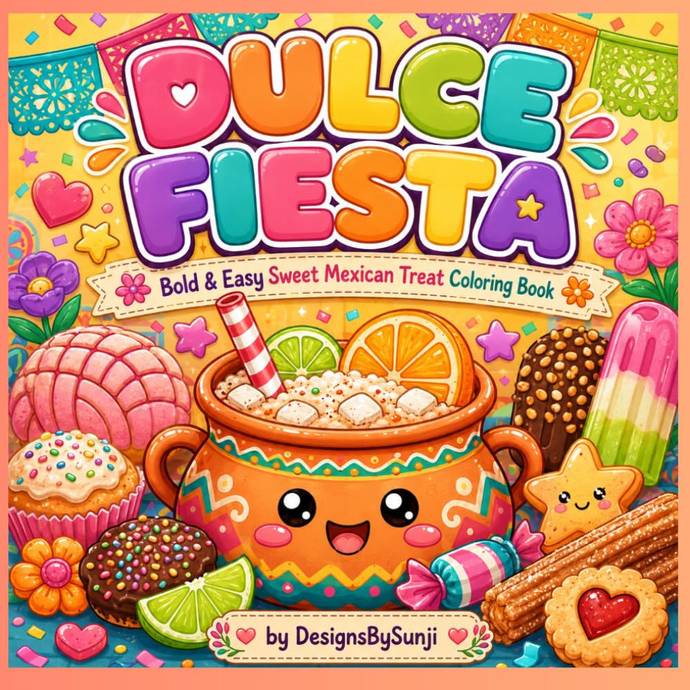 Dulce Fiesta: Bold and Easy Mexican Treats Coloring Book Featuring Cute Sweets, Desserts, Candy, and Drinks for Adults and Teens