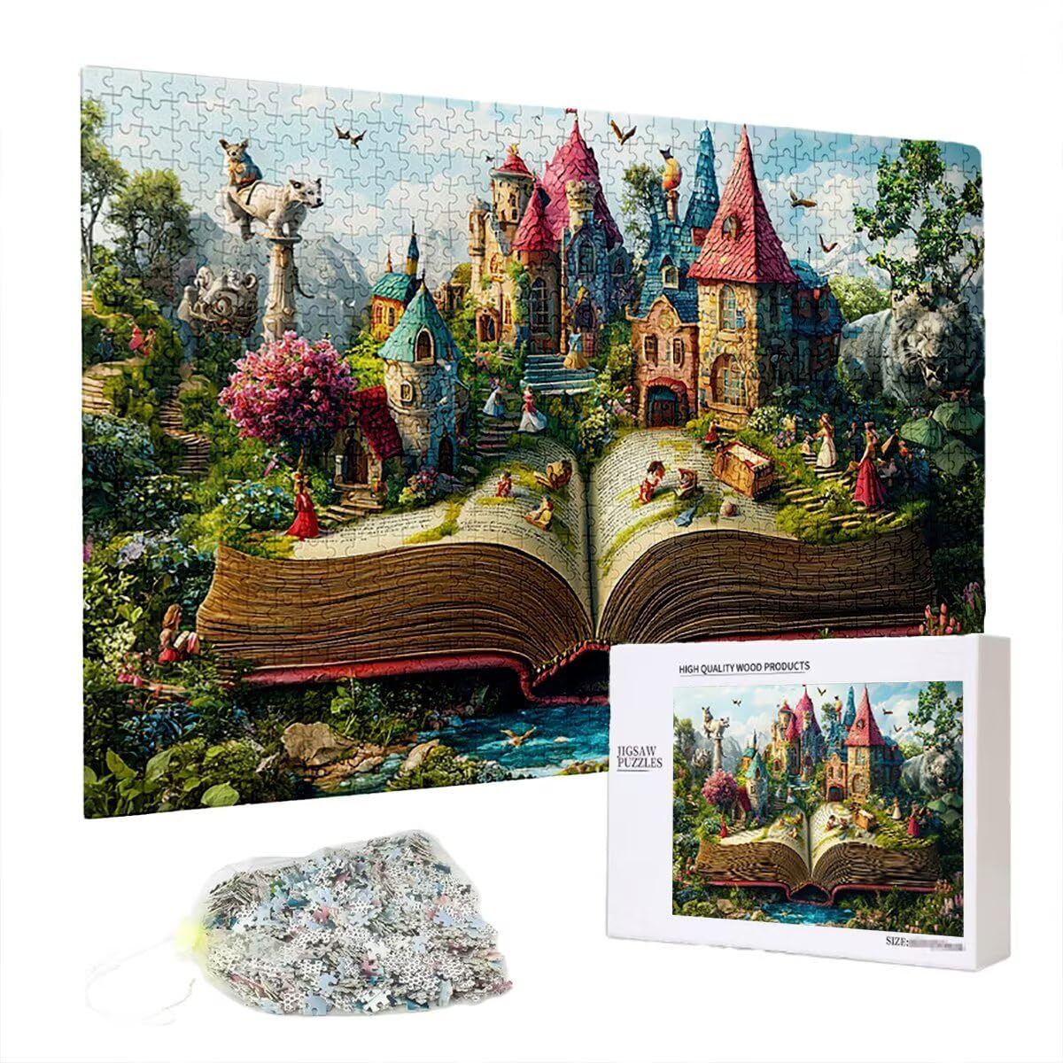 Puzzle 5000 sztuk zamek dla dorosłych, puzzle drewniane książki dla dorosłych, wymagające drewniane łamigłówki, rodzinne gry edukacyjne, łamigłówki z pudełkiem na prezenty dekoracje do domu, prezent