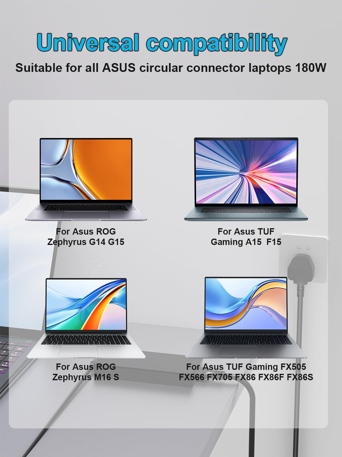 180W Zasilacz Kompatybilny z Asus ROG Zephyrus G14 G15 GA401 GA502 TUF Gaming A15 F15 F17 A17 FX566 FX705 FA706 FX766 FA506 FX706 FX505DT ROG Strix G G15 G531 G731 Ładowarka Laptop