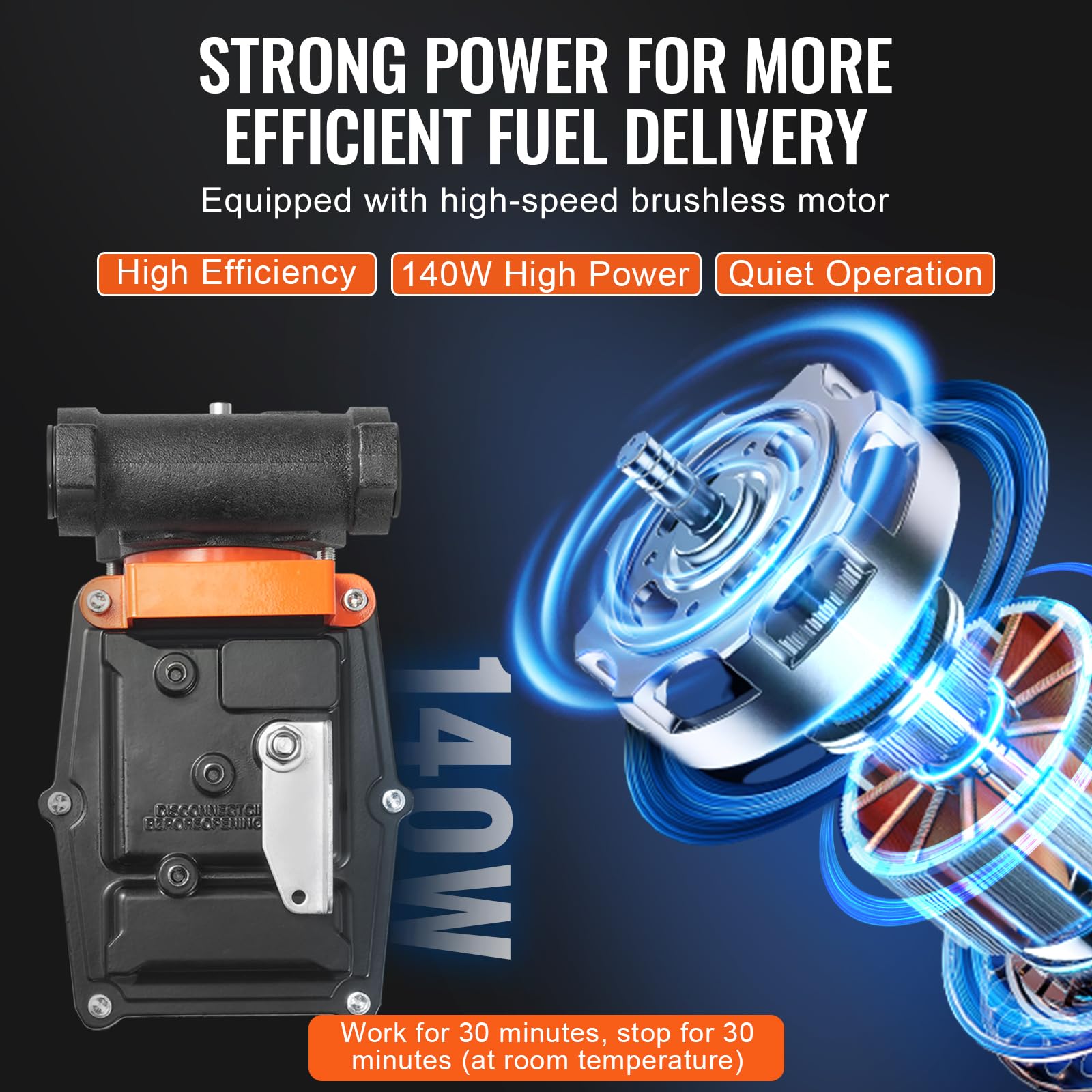 VEVOR Pompa transferowa paliwa, 12 V DC 15 GPM 1/4 HP, przenośna elektryczna pompa z dyszą paliwa, automatyczne wyłączanie, długi wąż do benzyny, oleju napędowego, mieszanek metanolowych