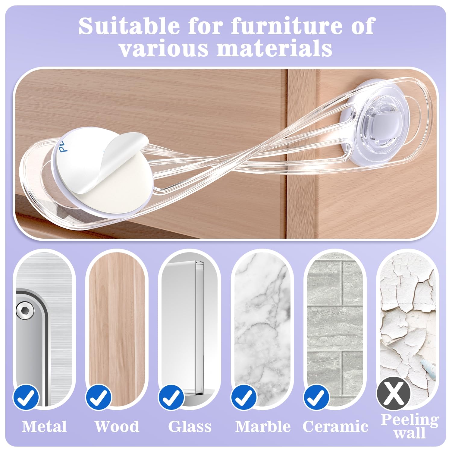 Bloque Porte Bébé, Kimsky 12 Pièces Securite Porte Enfant, Sécurité Enfant, Porte Securite Bebe avec Adhésif, Sans perçage pour Armoire, Tiroirs, Réfrigérateurs – Transparent