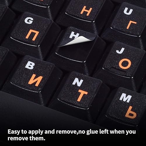 Vista 27 de Calcomanías de teclado inglés, paquete de 2 calcomanías de repuesto para teclado con fuente blanca sobre fondo negro, universales para computadora