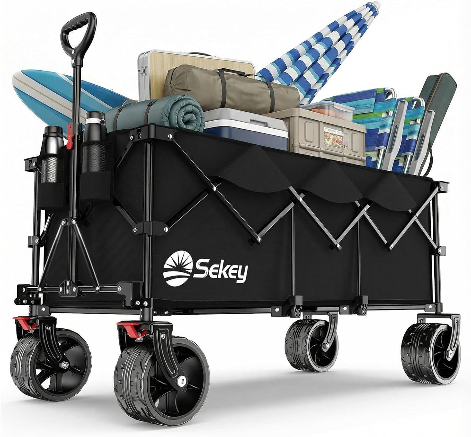 Sekey 300L Ultra-Large Folding Festival Trolley - All-Terrain Extra Wide Wheels and Brake, Heavy-Duty Cart Loadable up to 150KG, Patented Four-Directional Foldable Design, Collapsible Wagon, Black — image 1