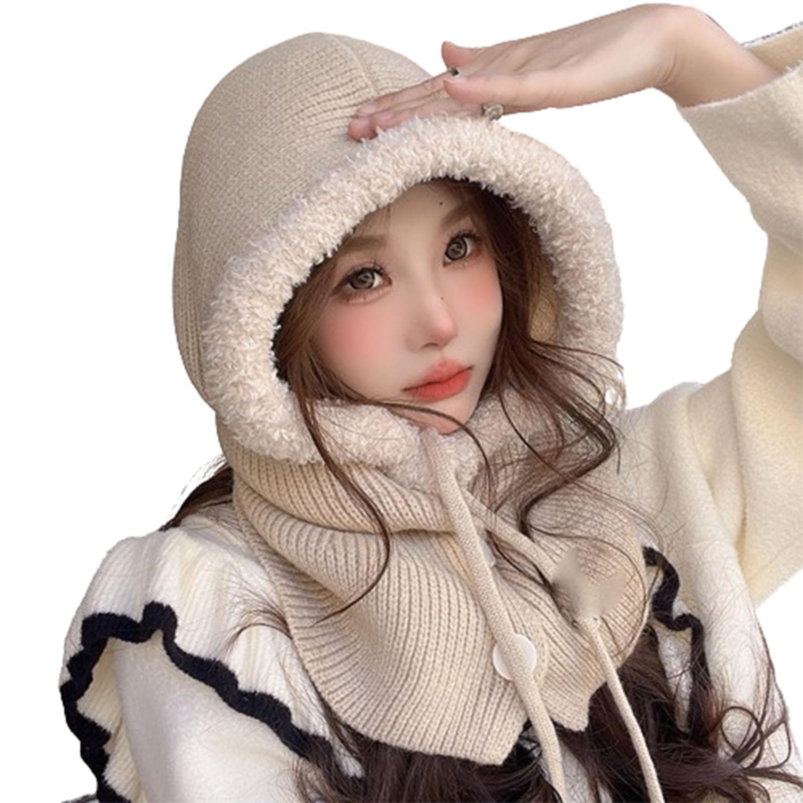Gorro de pasamontañas para Mujer, Gorro y Bufanda para el Cuello, cálido, de Invierno, de una Sola Pieza, con protección para los oídos, Gorro de Lana (Gray A)