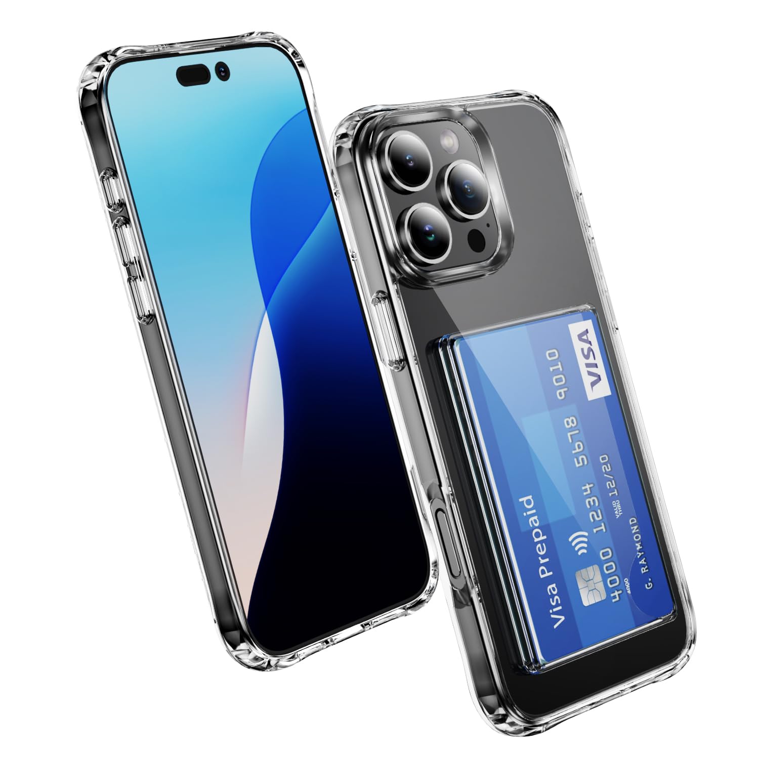 ELEPIK for iPhone 16 Pro Case with Card Holder, [Up to 2 Cards] [Anti-Yellow] [Military Grade Protection] Shockproof Slim Phone Protection Clear Case for iPhone 16 Pro, Clear iPhone 16 Pro Clear