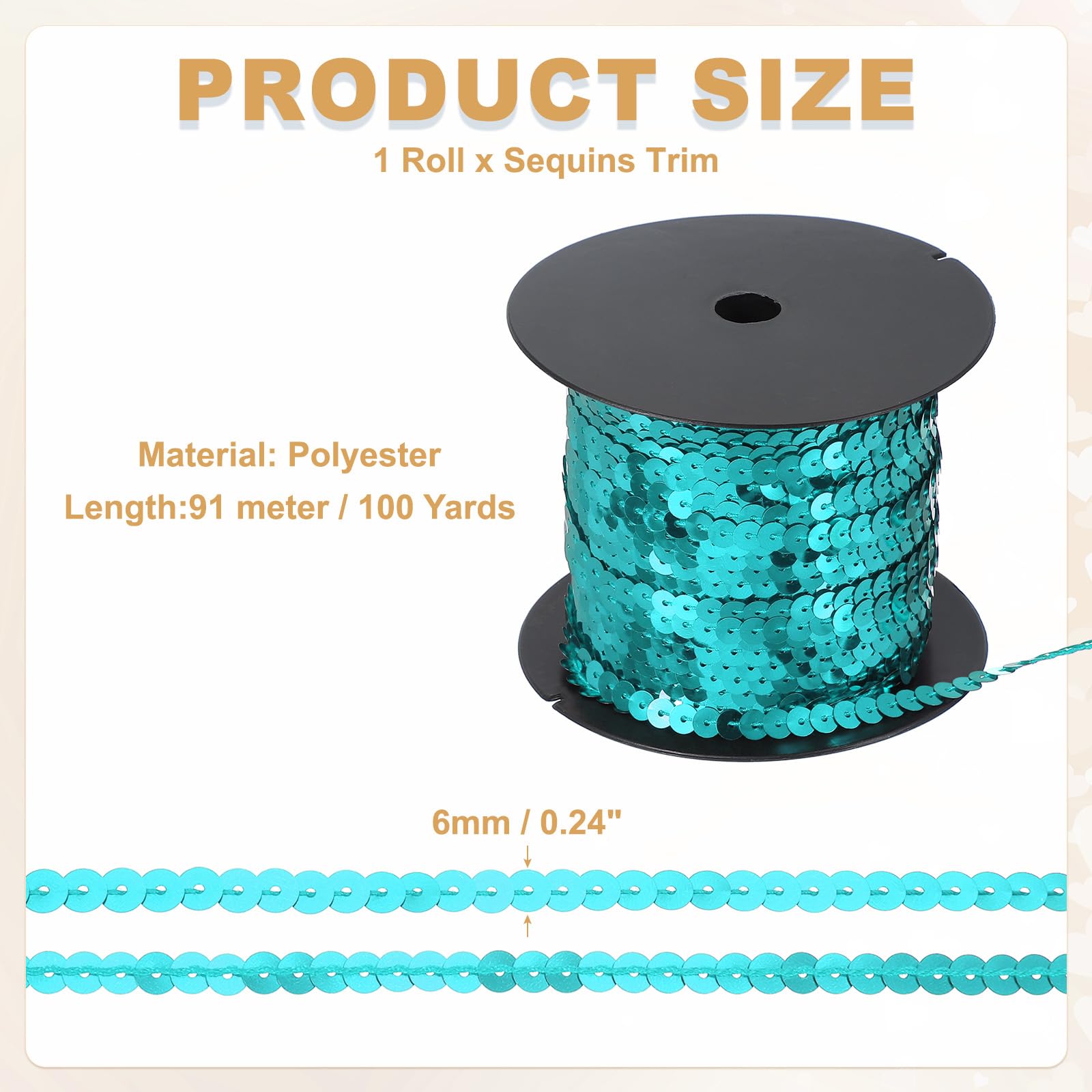 sourcing map Tira plana de lentejuelas de 11 yardas, rollo de lentejuelas de 6 mm, tira plana de lentejuelas para manualidades, adornos, accesorios de disfraces, color azul lago