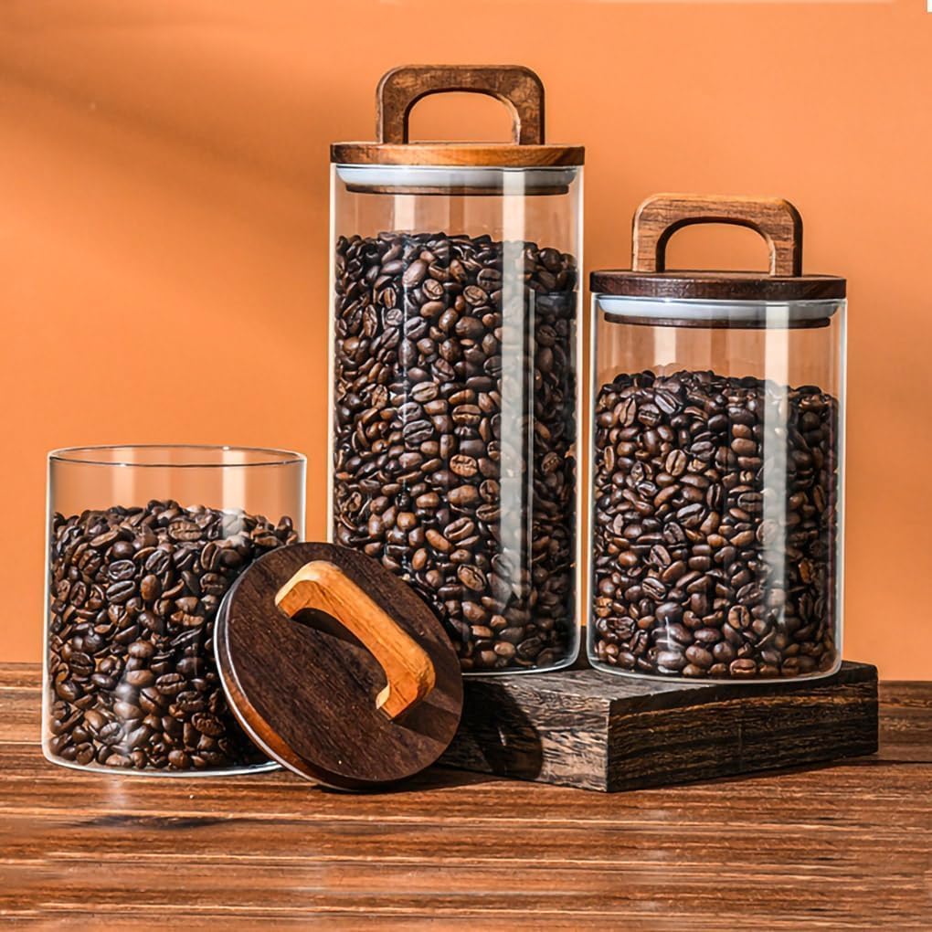 Zuckerdose, Glasgefäß mit luftdichtem Holzdeckel, Lebensmittelaufbewahrung, Küchenbehälter for Tee, Kaffee, Kräuter, Zucker, Gewürze, Nüsse(41 OZ)