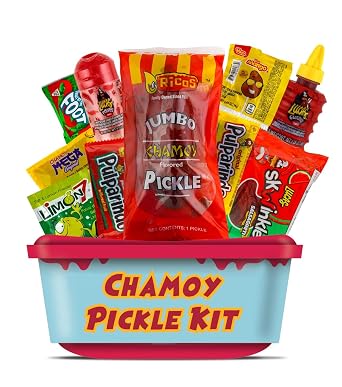 Ricos Jumbo Chamoy Pickle Kit, Mexican Candy Mix Ready to make the Famous TikTok Trend, Includes Ricos Jumbo Dill Pickle in Chamoy Souce, Baby Lucas, Lucas Gusano, Skwinkles Salsaghetti & and More Mexican Candies by LookOn