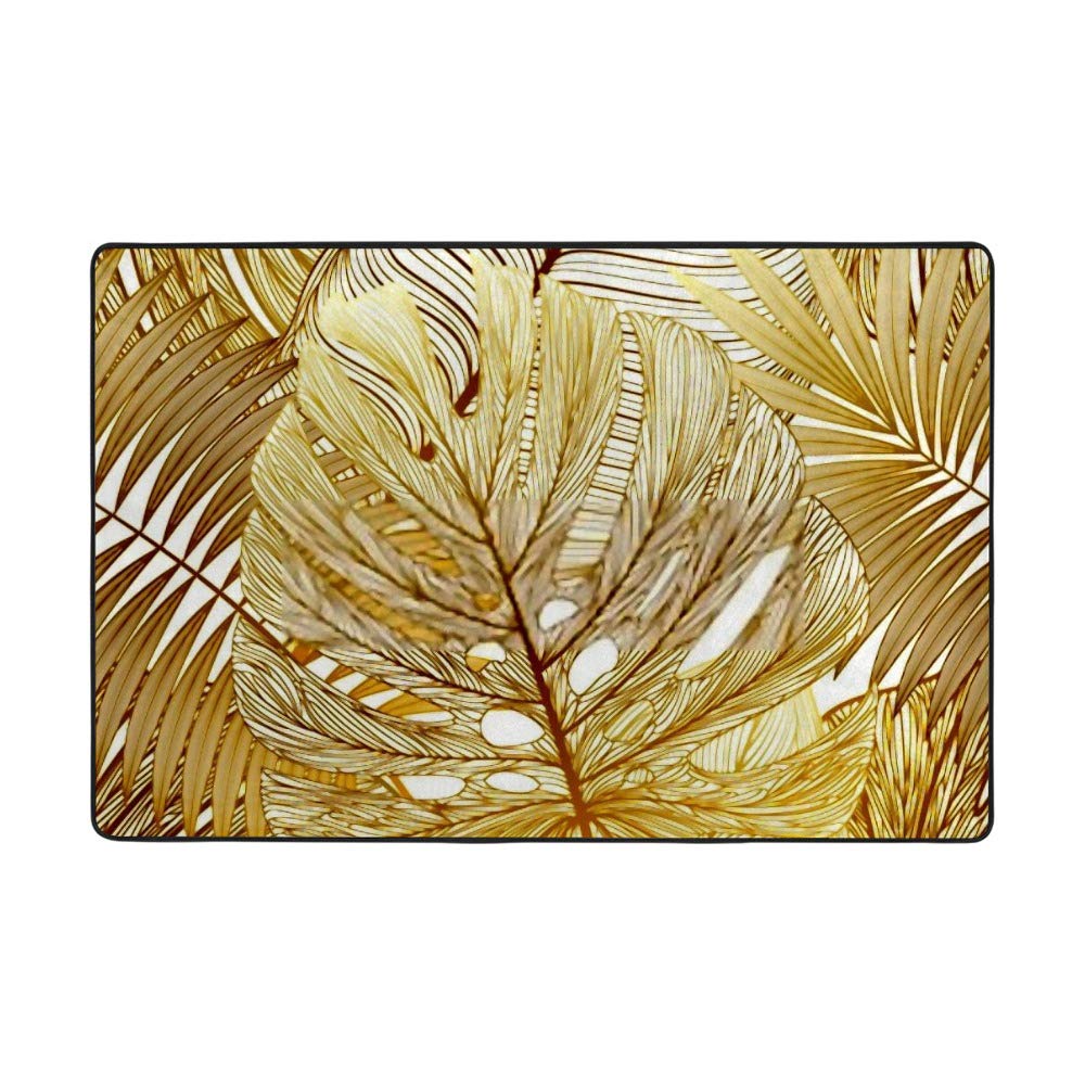 Tapis de sol en velours corail à motif feuilles tropicales (150x100 cm)