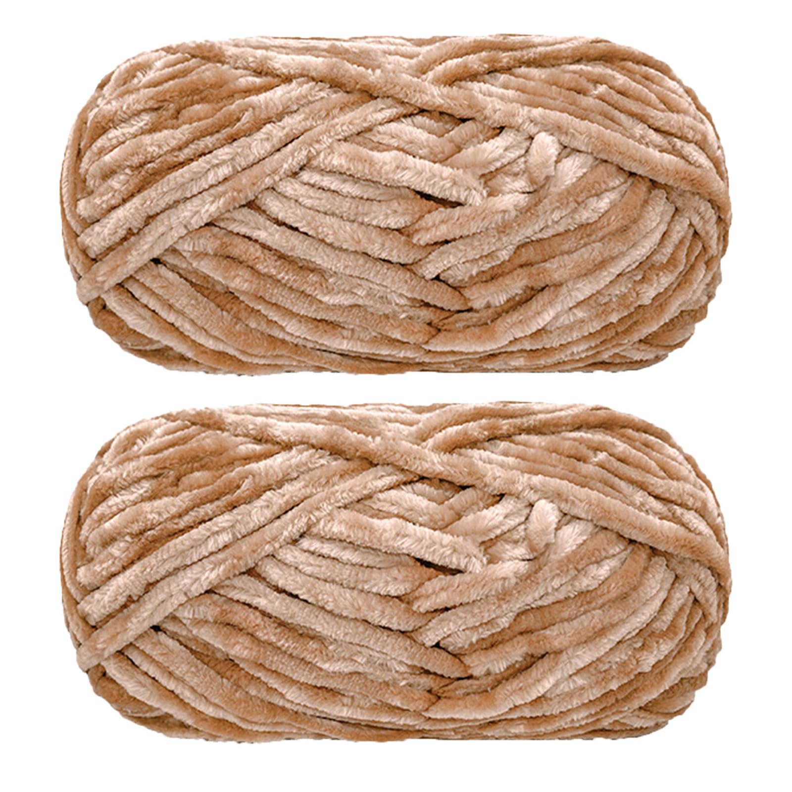 Jarsense 2pcs*100g Chenille Yarn for Crocheting Bulky Soft Velvet Yarn for Knitting， Super Bulky 100g for Crochet Weaving Craft (Khaki)
