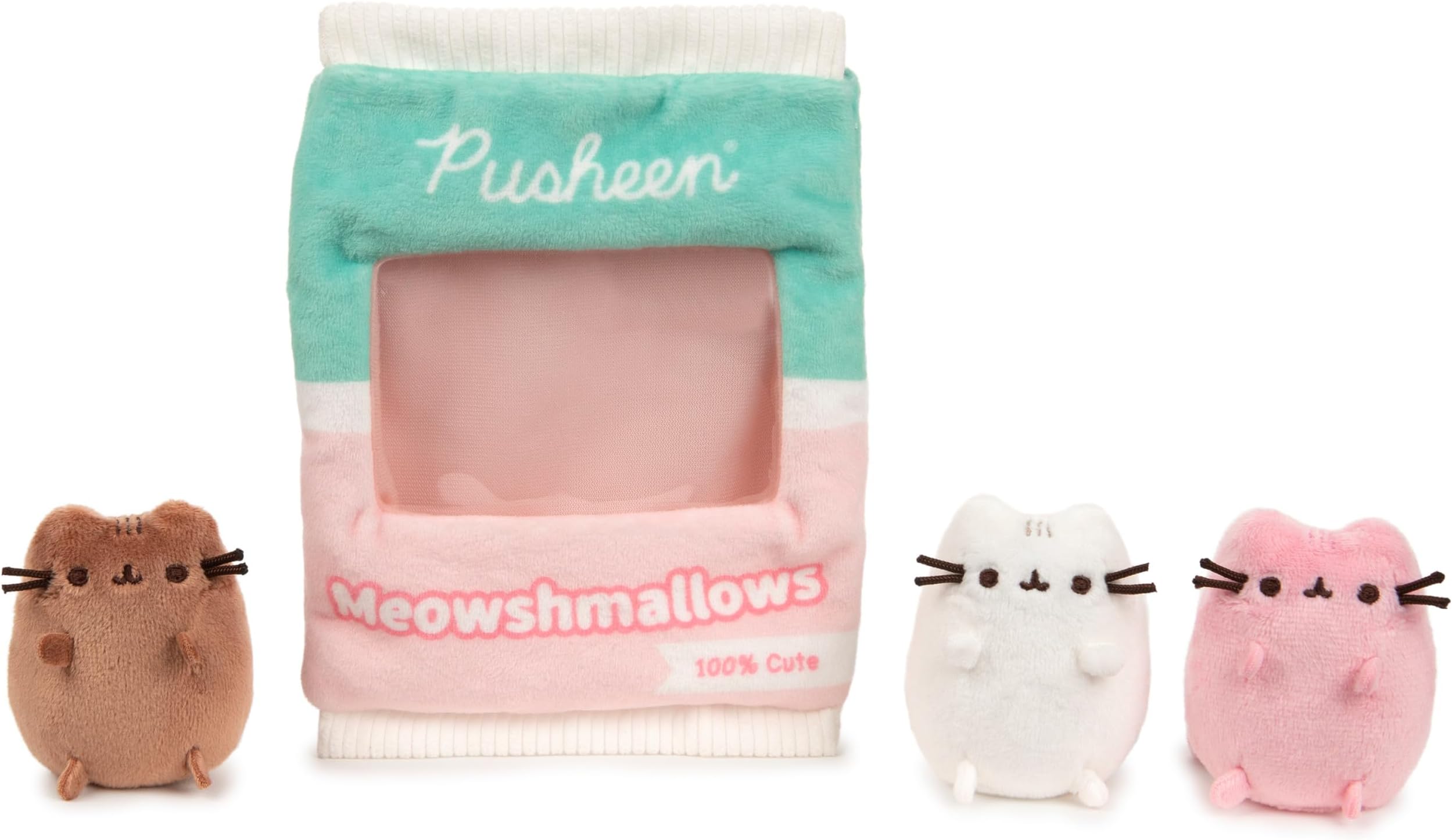 GUND Pusheen Meowshmallows Bag of Treats with Removable Mini Plush, Stuffed Animals for Ages 8 and Up, Pink/Green, 7.5โ