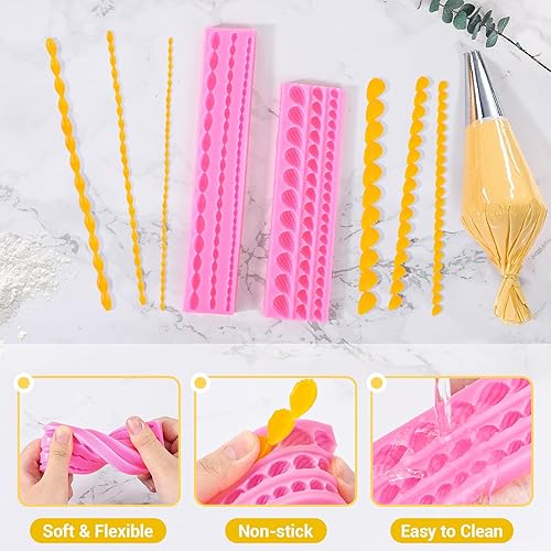 Miniatura 3 de Beasea Molde de silicona para fondant, 2 piezas de molde, cuerda de perlas de silicona, punta de crema, para decoración de pasteles de cumpleaños,