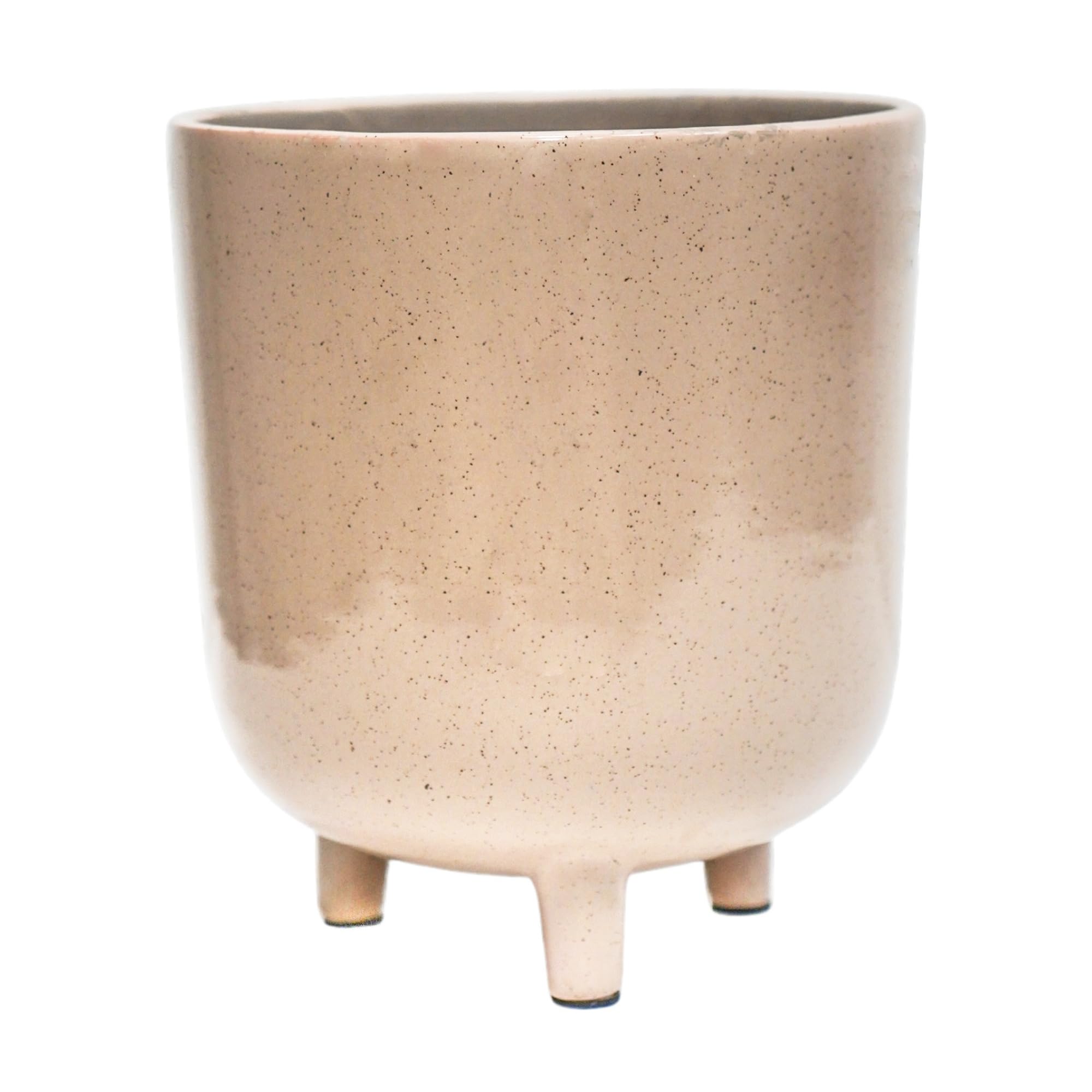 Ivyline Lecce Speckled Planter in Oat - Premium Quality and Waterproof - Decorative Indoor Contemporary Ceramic Houseplant Flower Pot - H19 x D16 cm