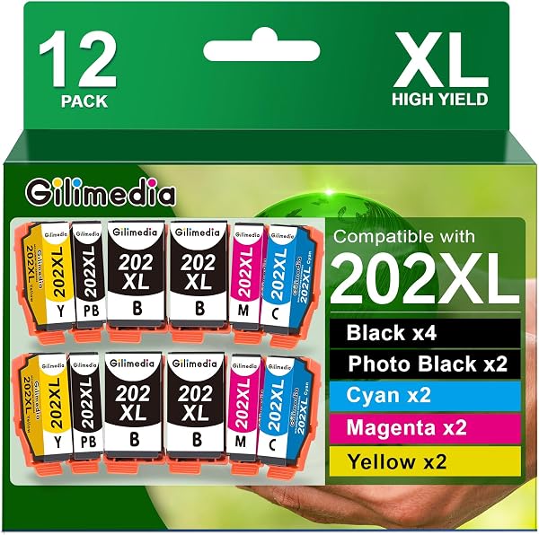 Gilimedia Wkłady do drukarki, 202 XL, kompatybilne z Epson 202XL 202 XL, kompatybilne z Epson Expression Premium XP-6100, XP-6000, XP-6105 XP-6005 (2 czarny, 1 czarny fotograficzny, 1 cyjan, 1 magenta, 1 żółty)