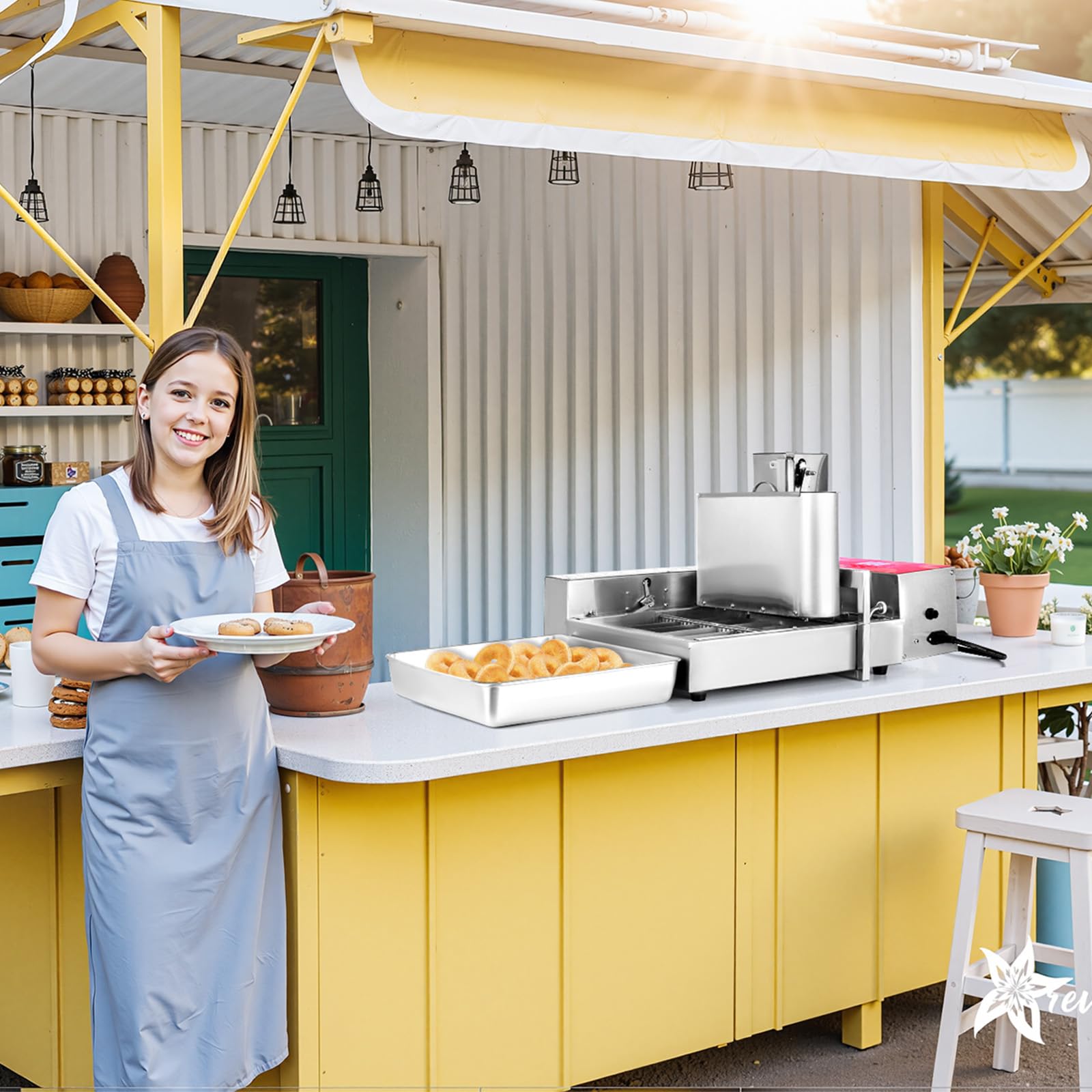 VEVOR Machine à beignets automatique commerciale, appareil à donuts électrique à 6 rangées, haute puissance, 360 pièces/heure, trémie de 4,5 L, friteuse en acier inoxydable, avec contrôle intelligent