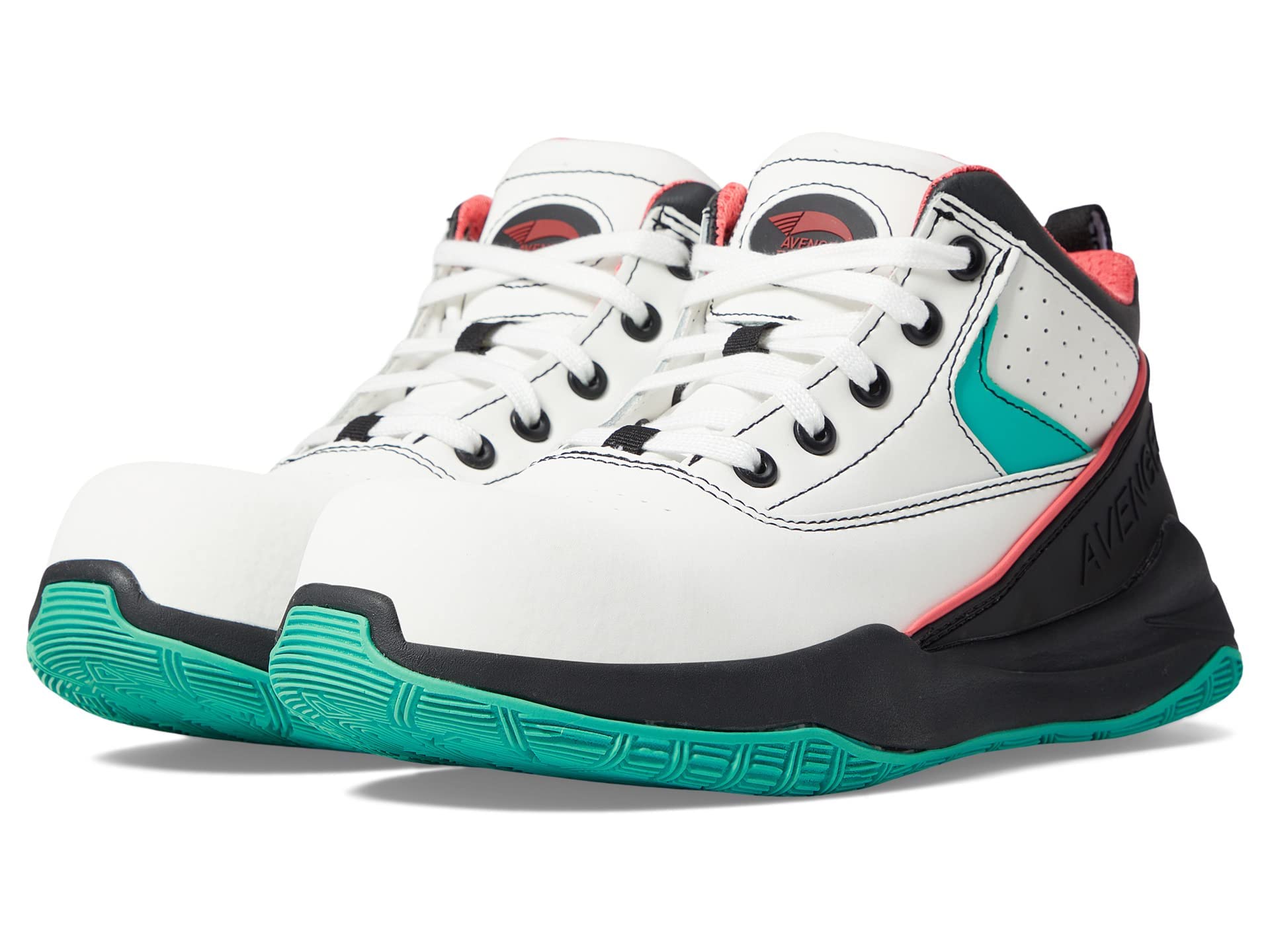 Avenger Work Boots Reaction Women’s Shoes – Action Nubuck Upper – Lace Closure – Round Toe Silhouette White/Green 9.5 D - Wide