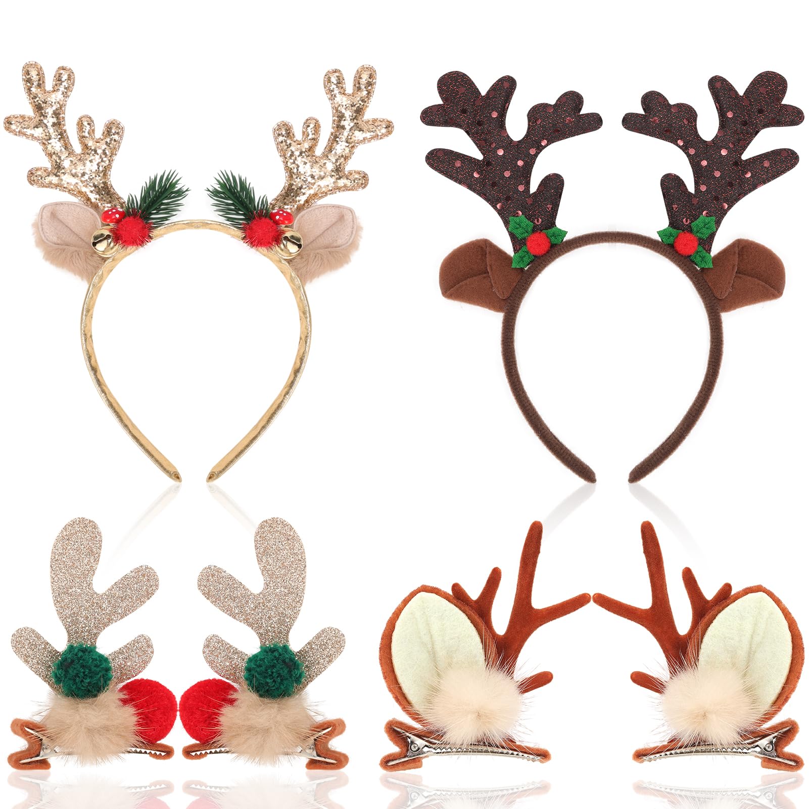 HOWAF Christmas Headbands, Christmas Reindeer Headband Christmas Antlers Headband Christmas Headband Christmas Hairband, Reindeer Hair Clips Christmas Hair Clips for Reindeer Costume Christmas Costume