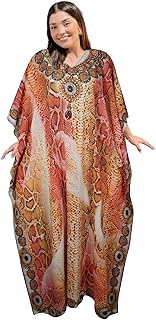 Mogul Interior Women's Pink Kimono Caftan with Digital Print – Soft Cotton Maternity Nightdress & Lounge Wear, Free Size