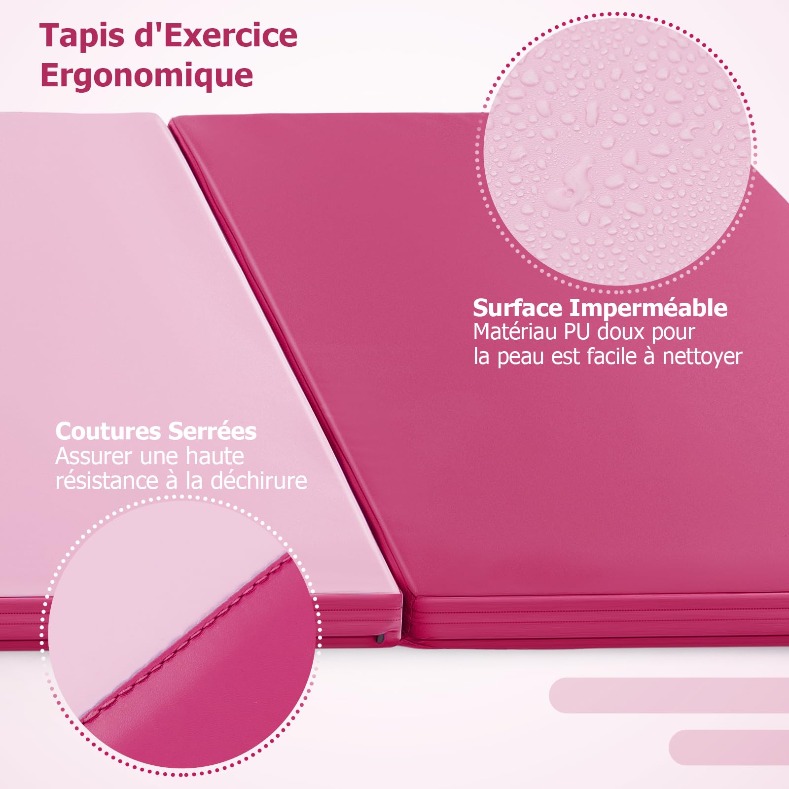 GOPLUS Tapis de Gym Pliable à 4 Plis, 300 x 117 x 5 CM, Tapis de Gymnastique en Cuir avec Fermeture à Boucle, Combinaisonable avec Crochet, Poignée de Transport, Tapis de Sport pour Fitness, Gym, Yoga