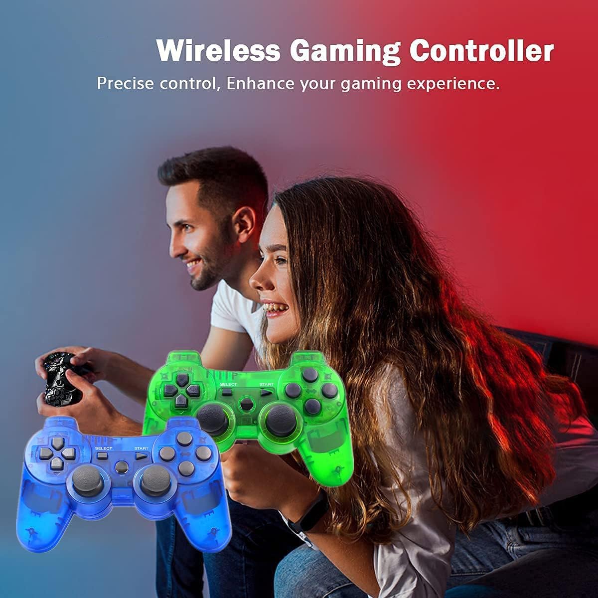 PS-3 Controller 2 Pack, Dual Shock 3 Wireless Gamepad Joystick for PlayStation 3, Compatible with PS-3 Console, Ergonomic Design, Rechargeable Battery, Vibration Feedback - 2 Controllers in Set