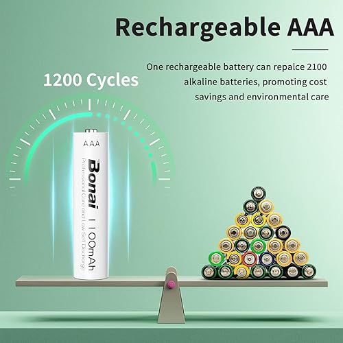 Miniatura 2 de Bonai Baterías AAA recargables con cargador, cargador de batería inteligente rápido de 16 bahías con enchufe de CA americano y baterías triple A de