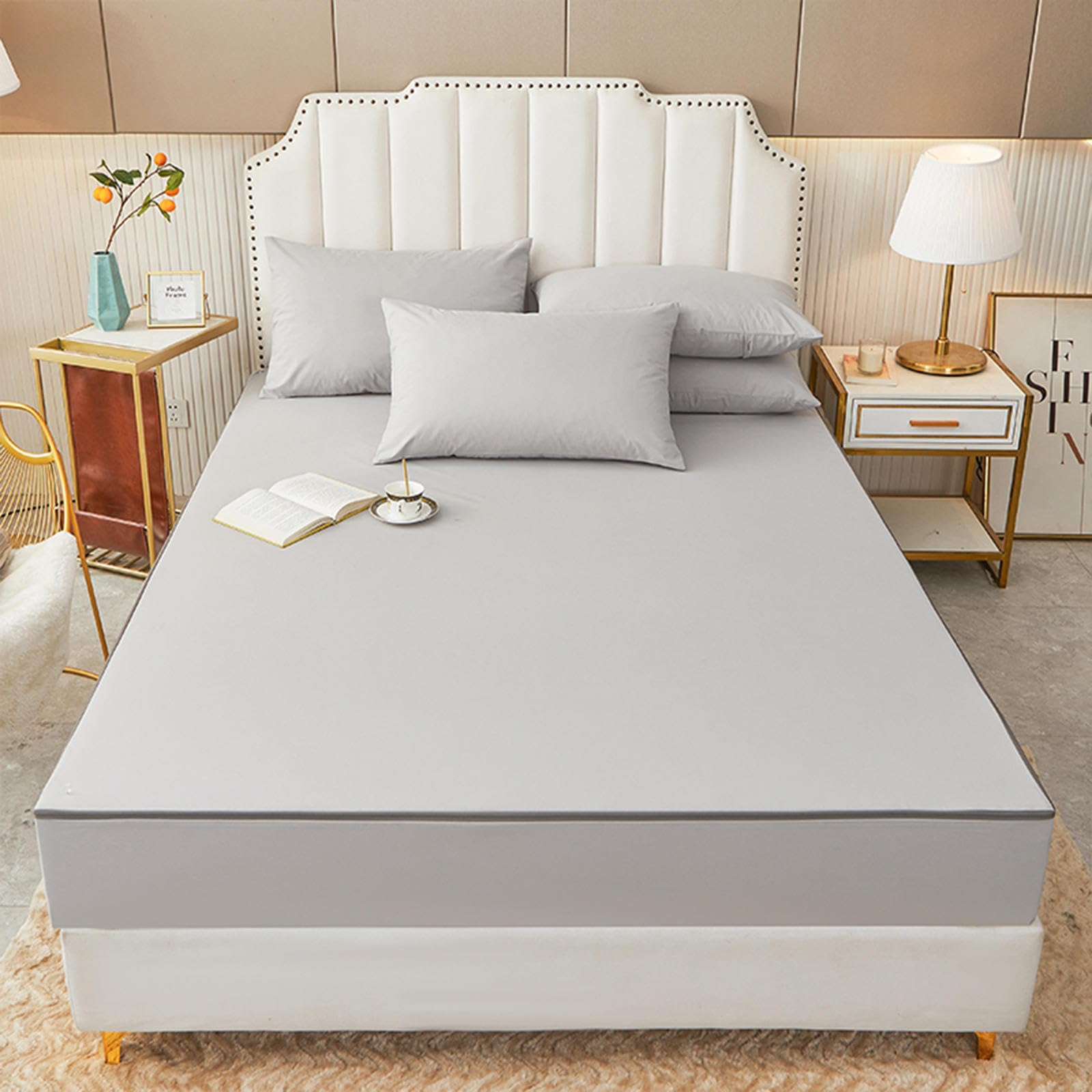 Sábana Ajustable con Cremallera, Protector de colchón, Impermeable, Transpirable, Antipolvo, Lavable, Funda de protección Total, Gris B-150 x 190 + 15 cm