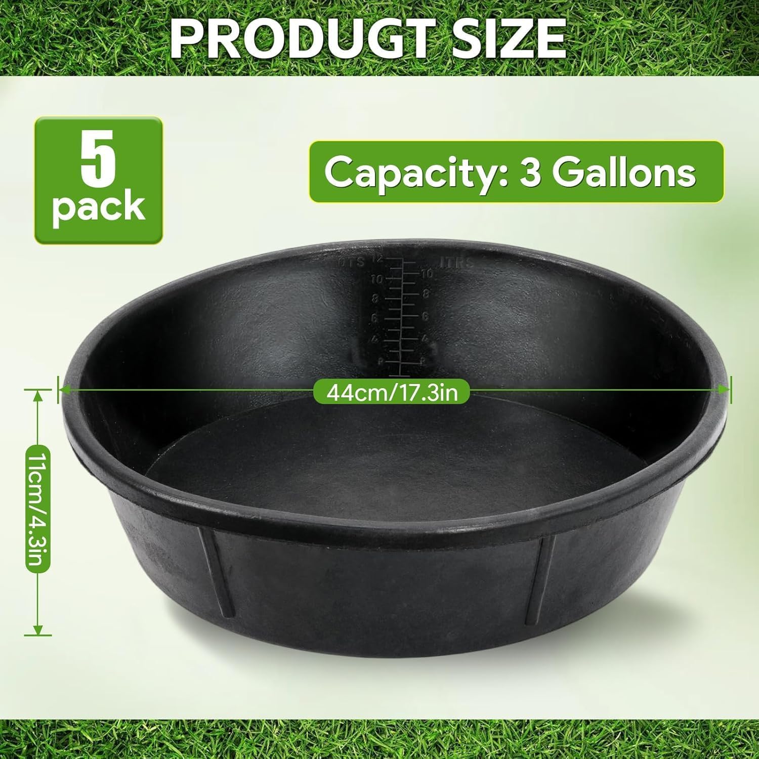 5 PCS Rubber Feed Pan, 3 Gallon/12 Quart Large Horse Feed Bucket, Animal Feeding Large Feed Bucket for Horse, Goat, Pig, Dog, Farm and Poultry, Black