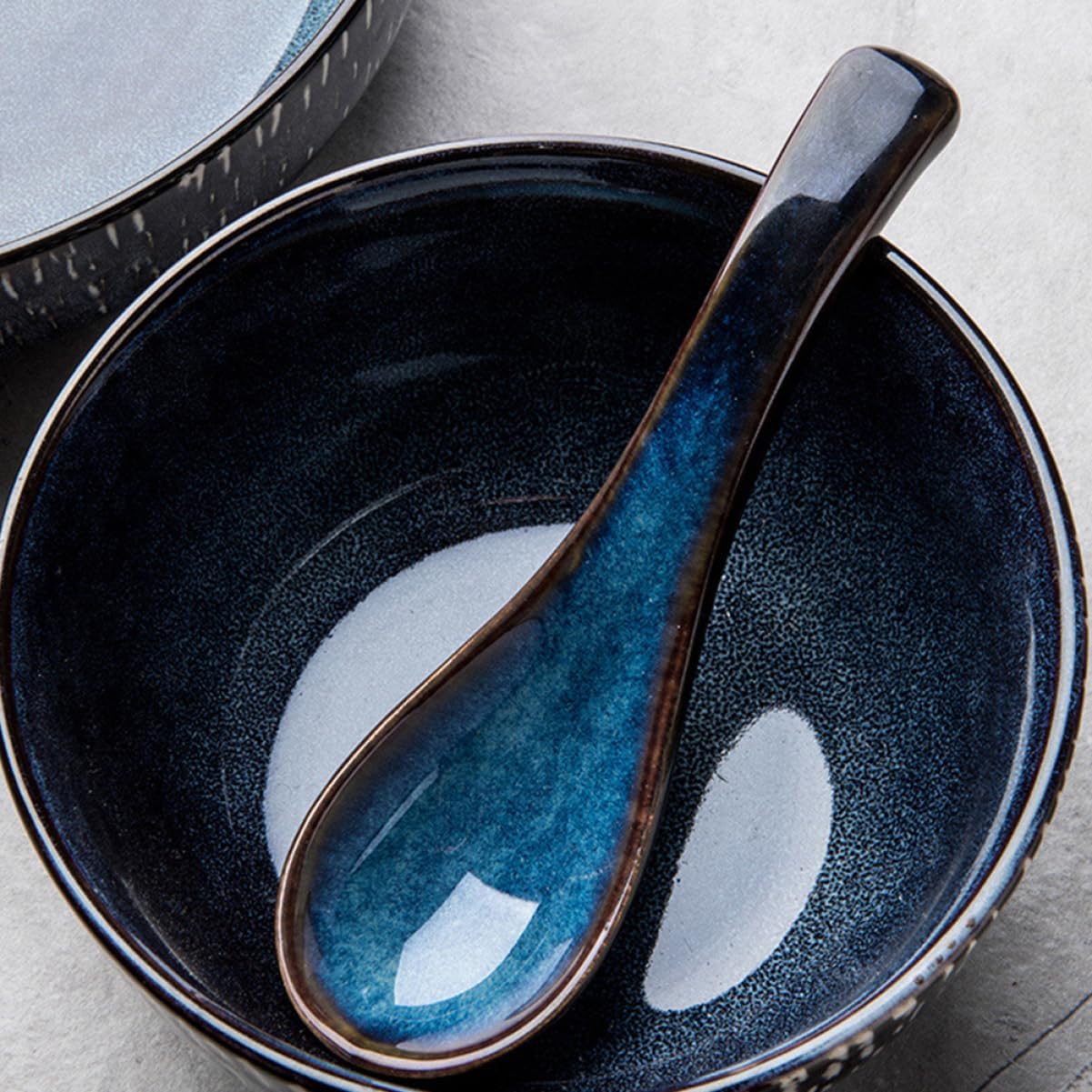 Blue Small Ceramic Soup Spoons 2pcs for Household Kitchen Use image 4