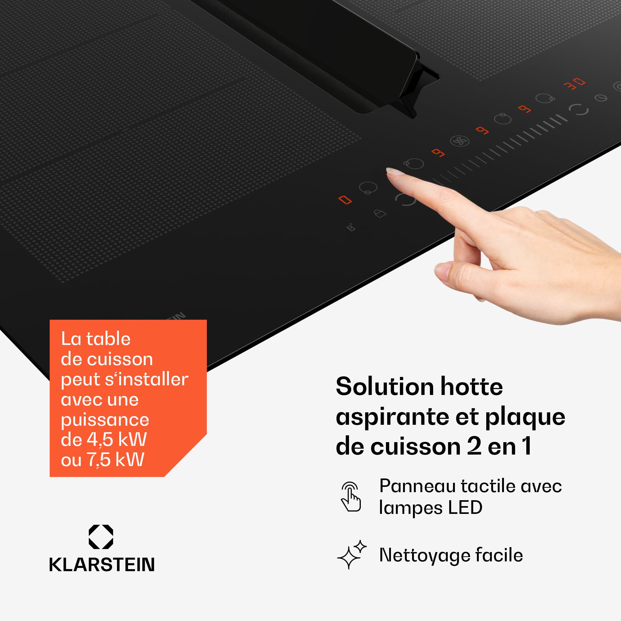 Klarstein Chef-Fusion indukčná varná doska s digestorom - 60 cm, 600 m³/h, 6400 W, flexi zóna, energetická účinnosť A, dotykové ovládanie, úspora miesta, čierna, indukčná varná doska