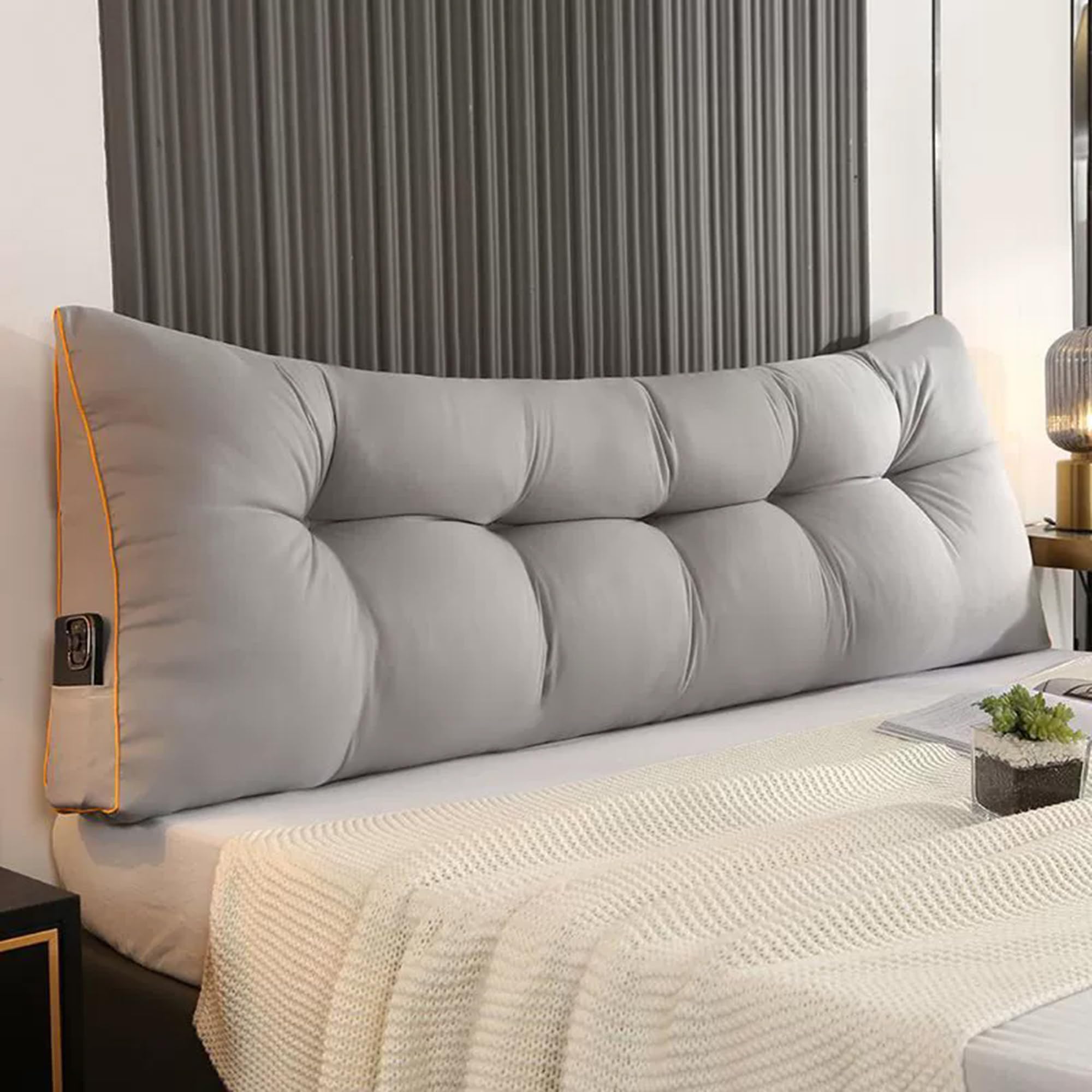 Hruile Triangular Headboard Reading Cushion, Ergonomic Backrest Support Cushion for Bed & Sofa, Bed Backrest Positioning Support Pillow, Lumbar Back Rest Bolster (150x50x15cm,Light Gray)