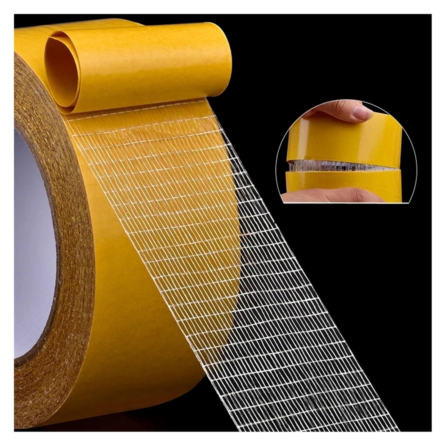 Double-Sided Fiberglass Grid Sticky Adhesive Fiber Transparent Mesh Tape Strong Waterproof Thick 20 Meter(50mm)