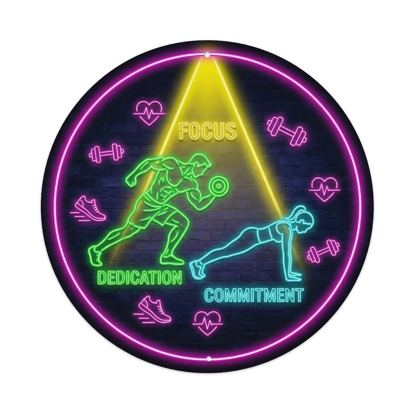 Vintage Faux Neon Gym Retro Bodybuilding Dedication Metal Tin Sign