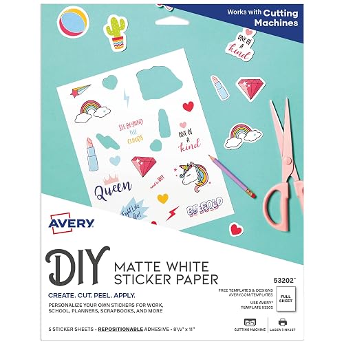 Avery Printable Sticker Paper, 8.5" x 11", Matte White, Repositionable