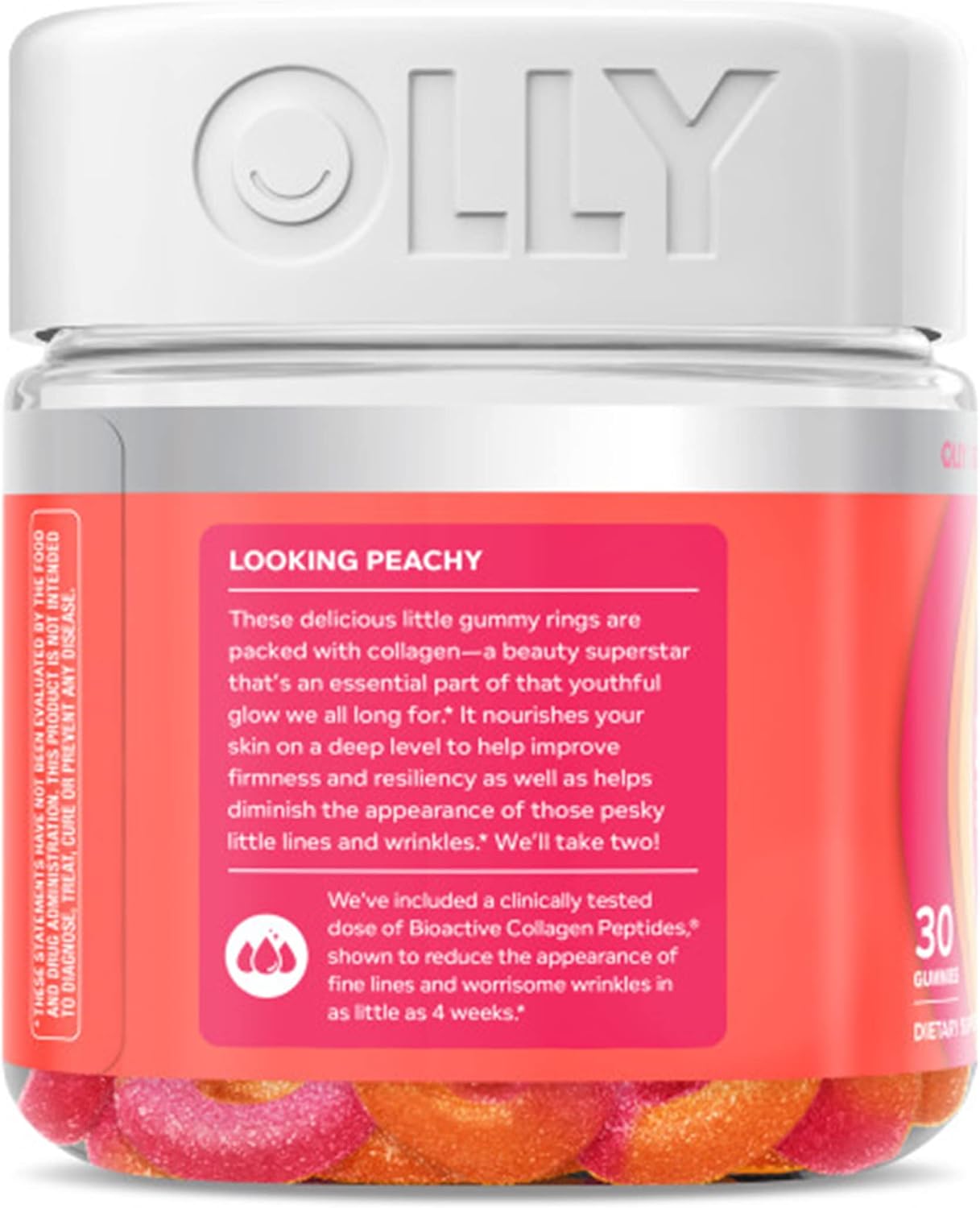 OLLY Collagen Gummy Rings, 2.5g of Clinically Tested Collagen, Boost Skin Elasticity & Reduce Wrinkles, Adult Supplement, Peach Flavor