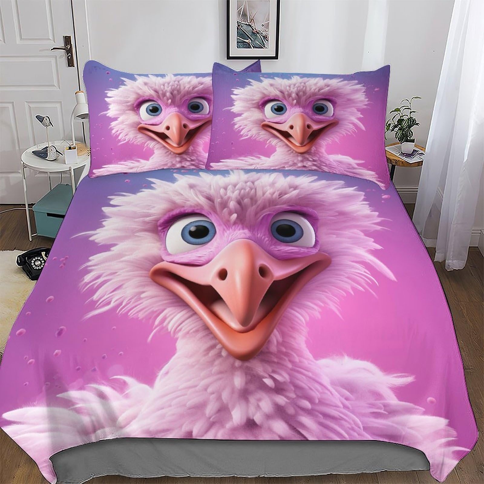 Housse de couette 220x240cm autruche en coton et microfibre au tissage haut de gamme