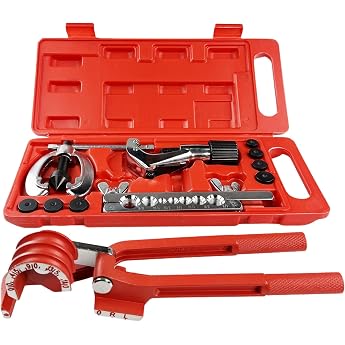 11-Piece Brake Line Flaring Device Double Flaring Tool Set with Pipe Cutter Bending Tool Pipe Bending Pliers Flaring Pipe Cutter Repair Kit for Brake Burner Extension Tube