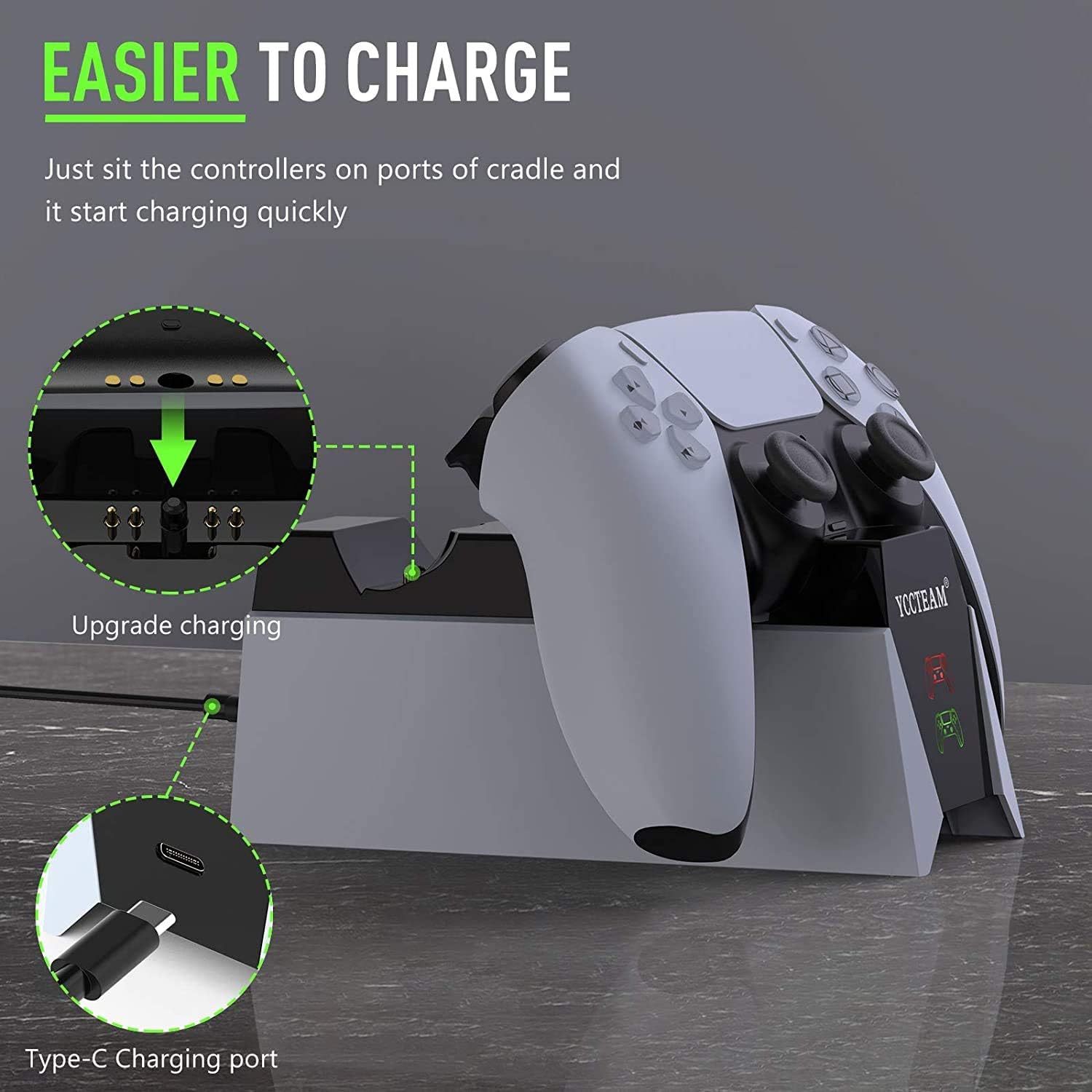 YAEYE PS5 Controller Charger, Docking Station for PS5 Dual Charger PS5 Controller, Fast Charging Dock Station with LED Indicators image 2
