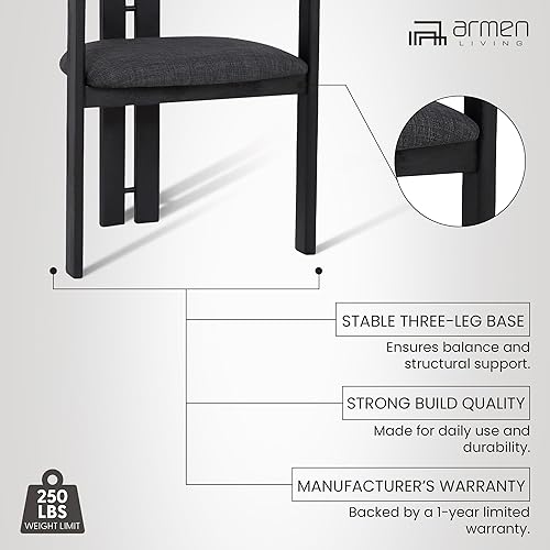 Miniatura 4 de Armen Living Jazmin - Silla de comedor contemporánea en acabado de madera cepillada negra y tela de carbón, juego de 2