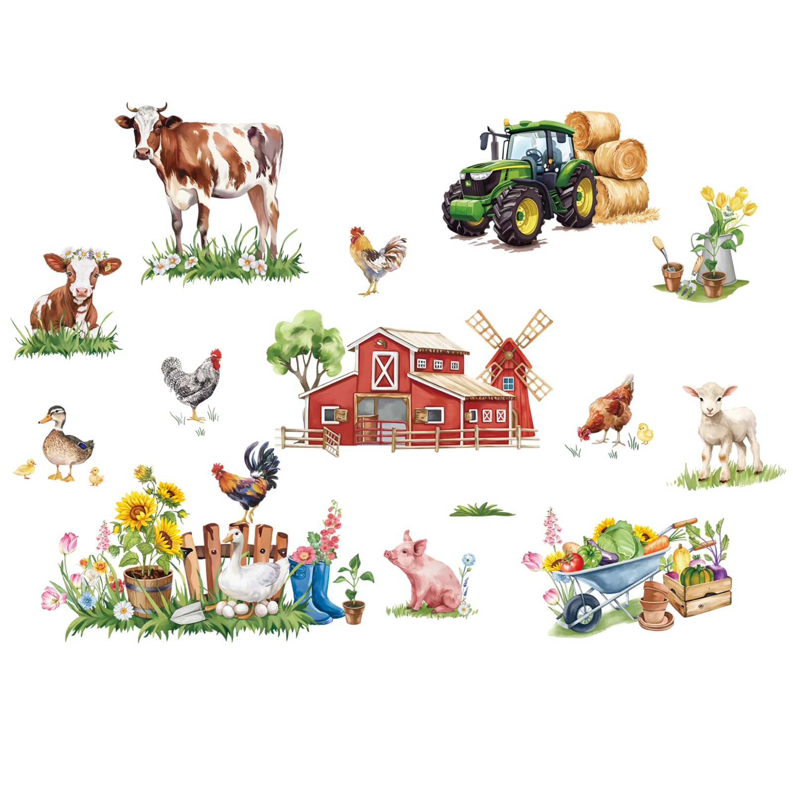 FUFUQUARE Rustic Farmhouse Tractor Cow Pig Farm Animal Wall Stickers