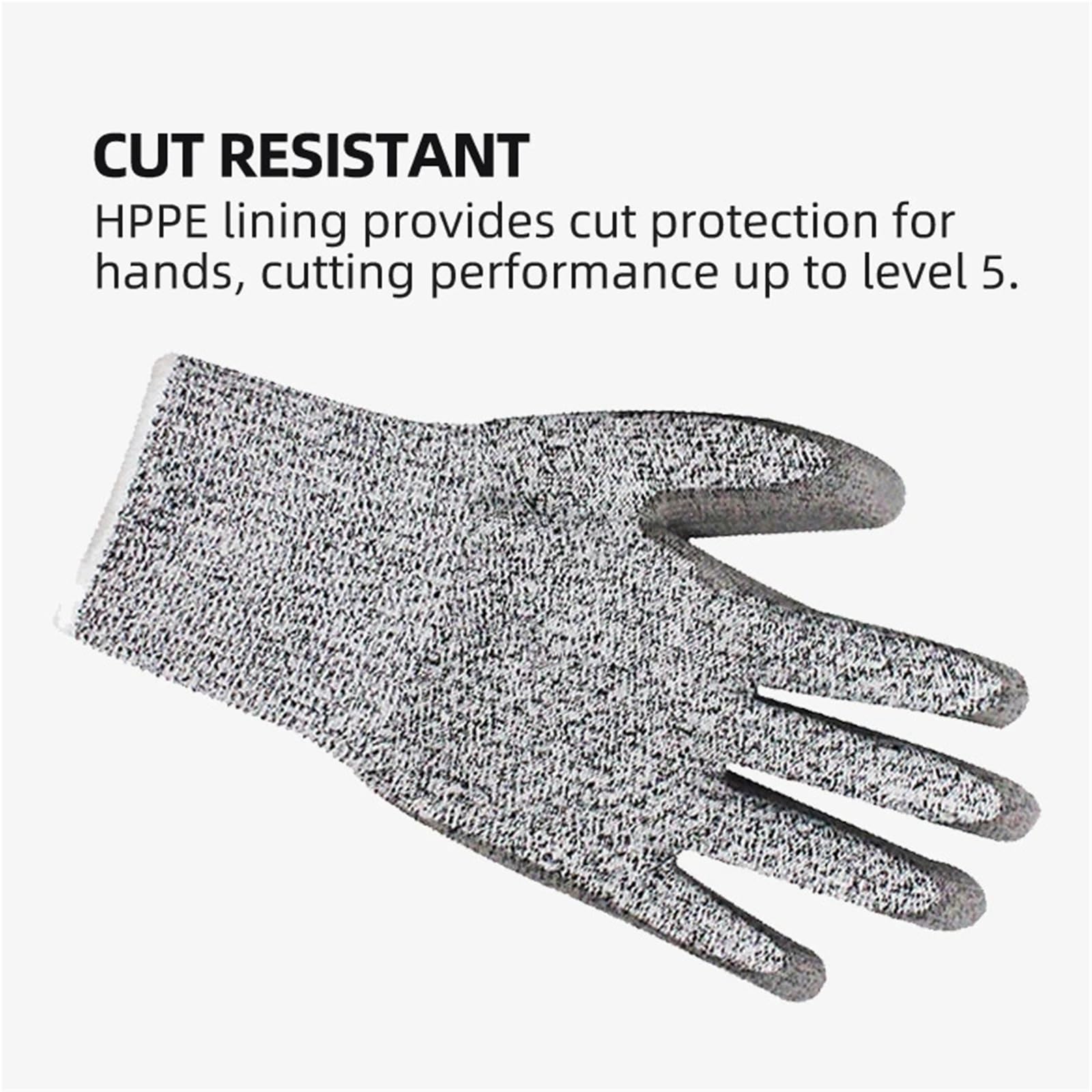 Genérico Compatible con 12 pares de guantes de trabajo resistentes a cortes de nivel 5, guantes antideslizantes con revestimiento de palma de HPPE y PU(XL)