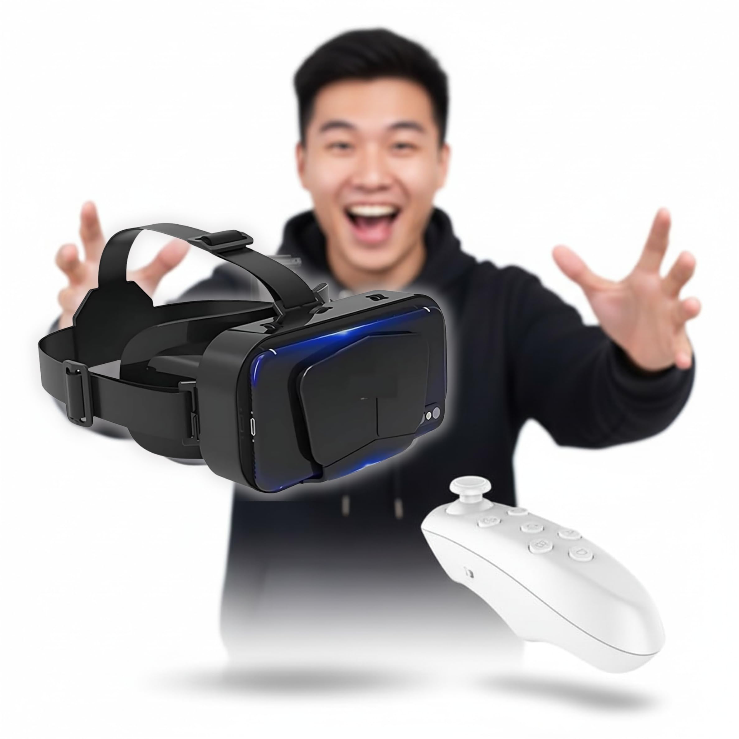 Drumstone Combo VR Glasses Giant Screen VR Headset for 4.7–7" Smartphones Immersive VR for Video Games & Movies with Bluetooth VR Remote Controller Portable Tech Gift 𝟏𝟓 𝐘𝐄𝐀𝐑𝐒 𝐖𝐀𝐑𝐑𝐀𝐍𝐓𝐘-image-2