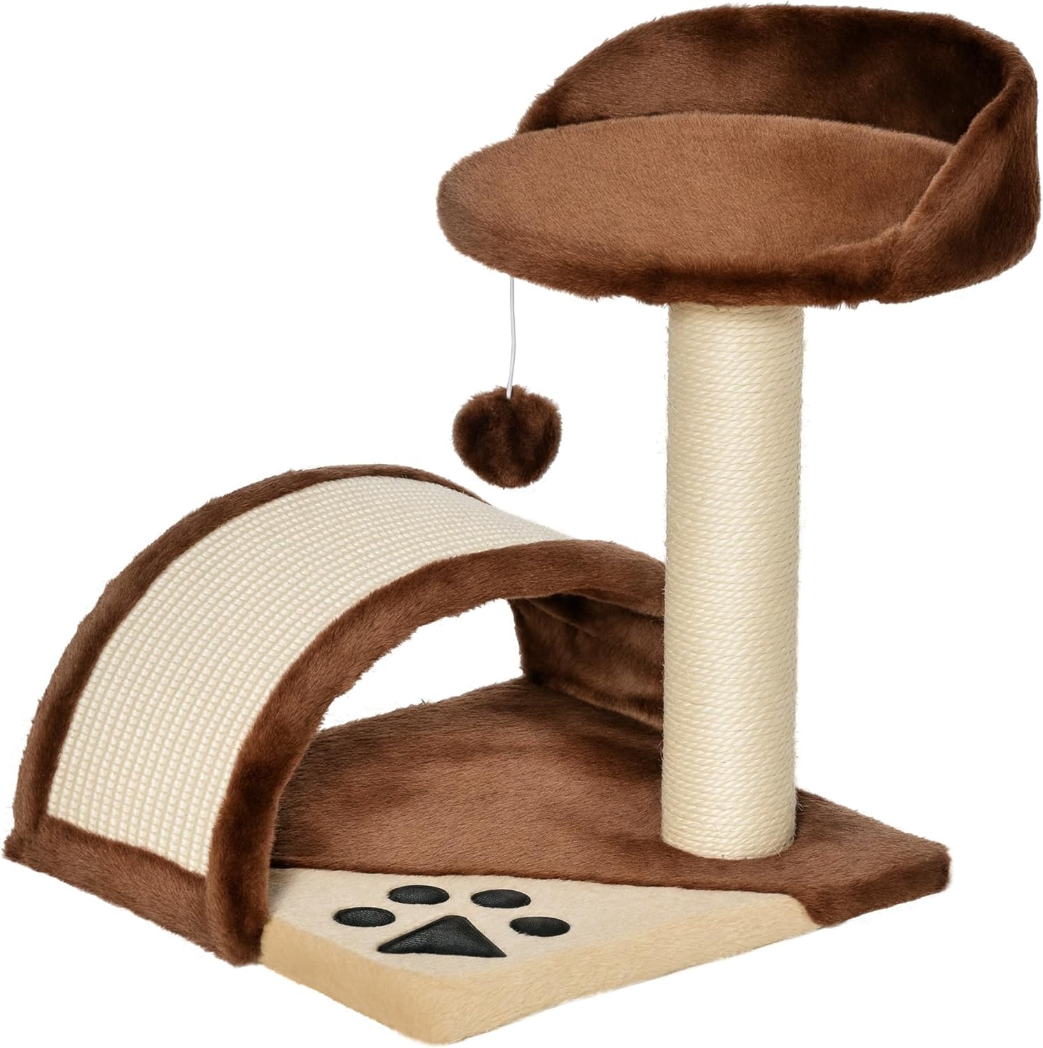 PawHut Cat Tree Scratching Scratcher Post Kitten Activity Centre Climber Hanging Ball Brown