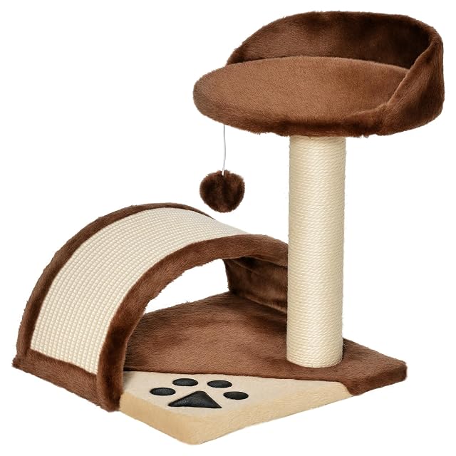 Pawhut Rascador Gato Altura 44cm Arbol Poste para Arañar 36x36x44cm Juegos Gatos Marron