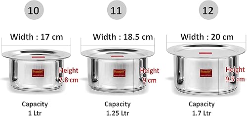 Miniatura 4 de Sumeet Juego de utensilios de cocina de acero inoxidable con tapa, 1 litro a 1.7 L, 3 piezas (acero)