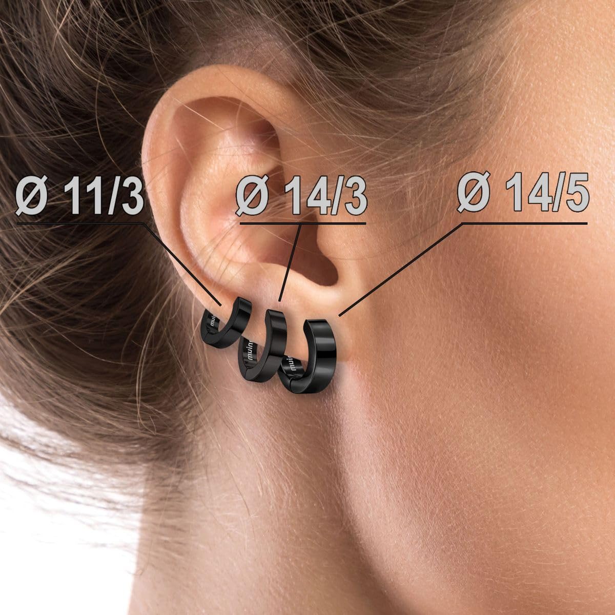 Soul-Cats Pendientes de aro G23 de titanio con bisagra en negro: pendientes unisex ultraligeros para mujer y hombre