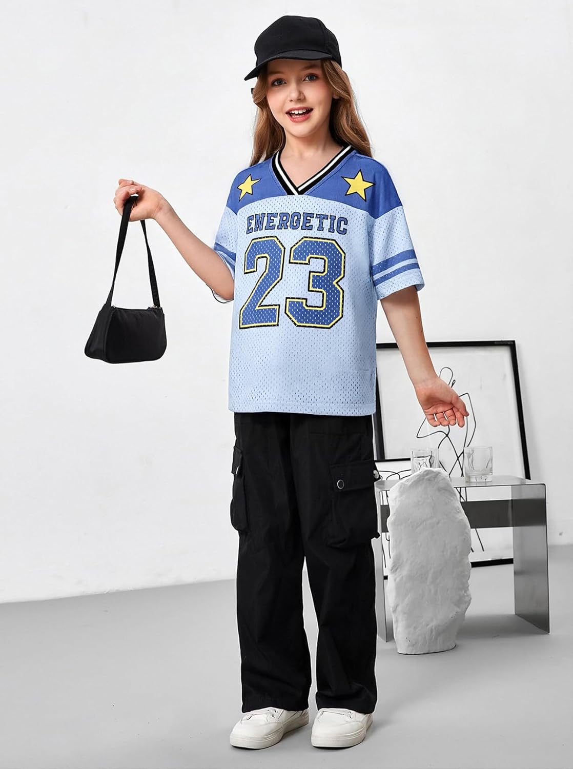 Girl's Jersey Shirts Number Graphic Oversized T-Shirt Boy Short Sleeve V Neck Mesh Tees Kids Sport Jersey - Image 5