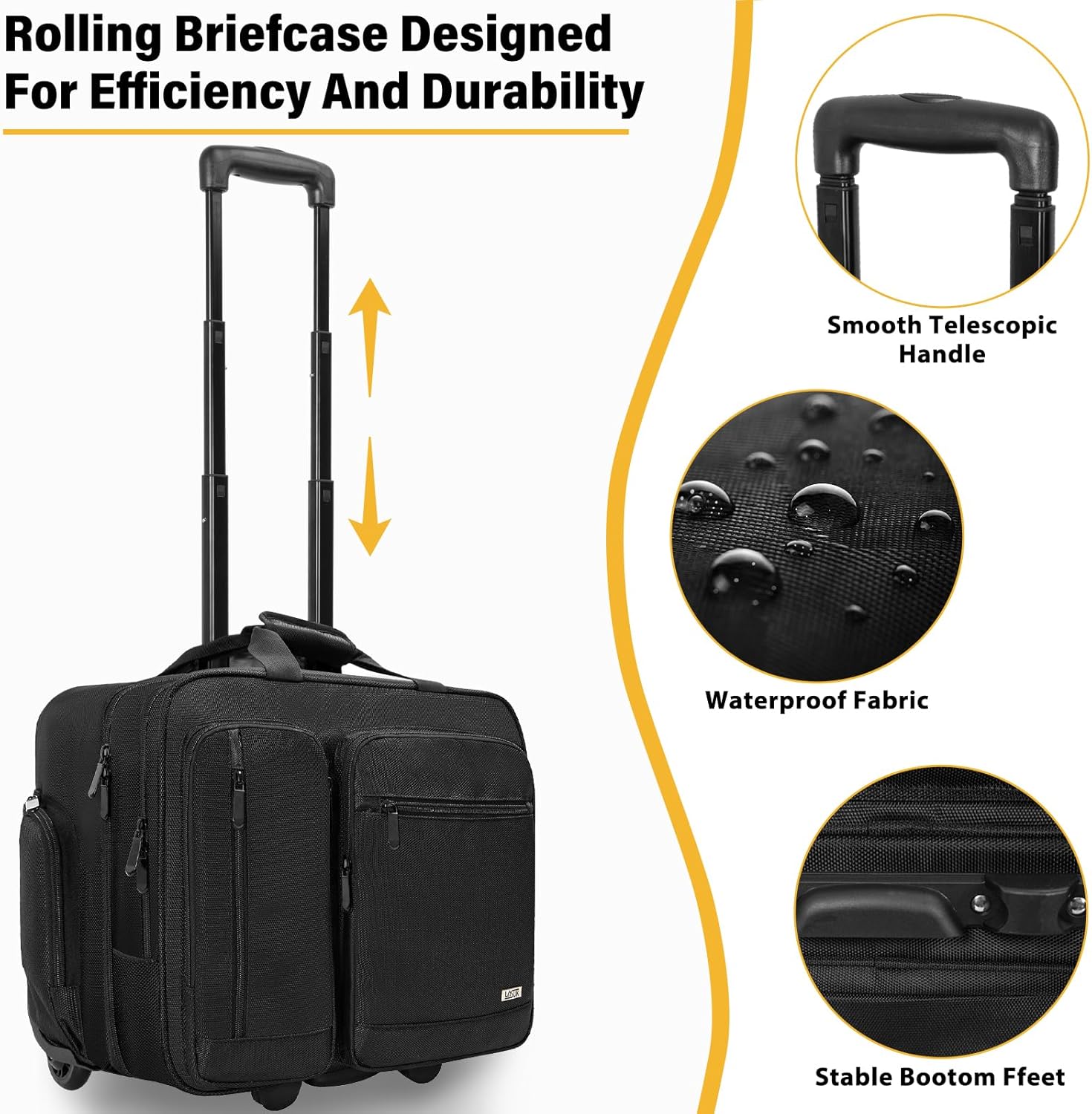 Rolling Laptop Bag, Wheeled Briefcase 17.3 inch Rolling Briefcase, Overnight Roller Bag with RFID Blocking Pocket, Repellent Travel Roller Underseat Bag