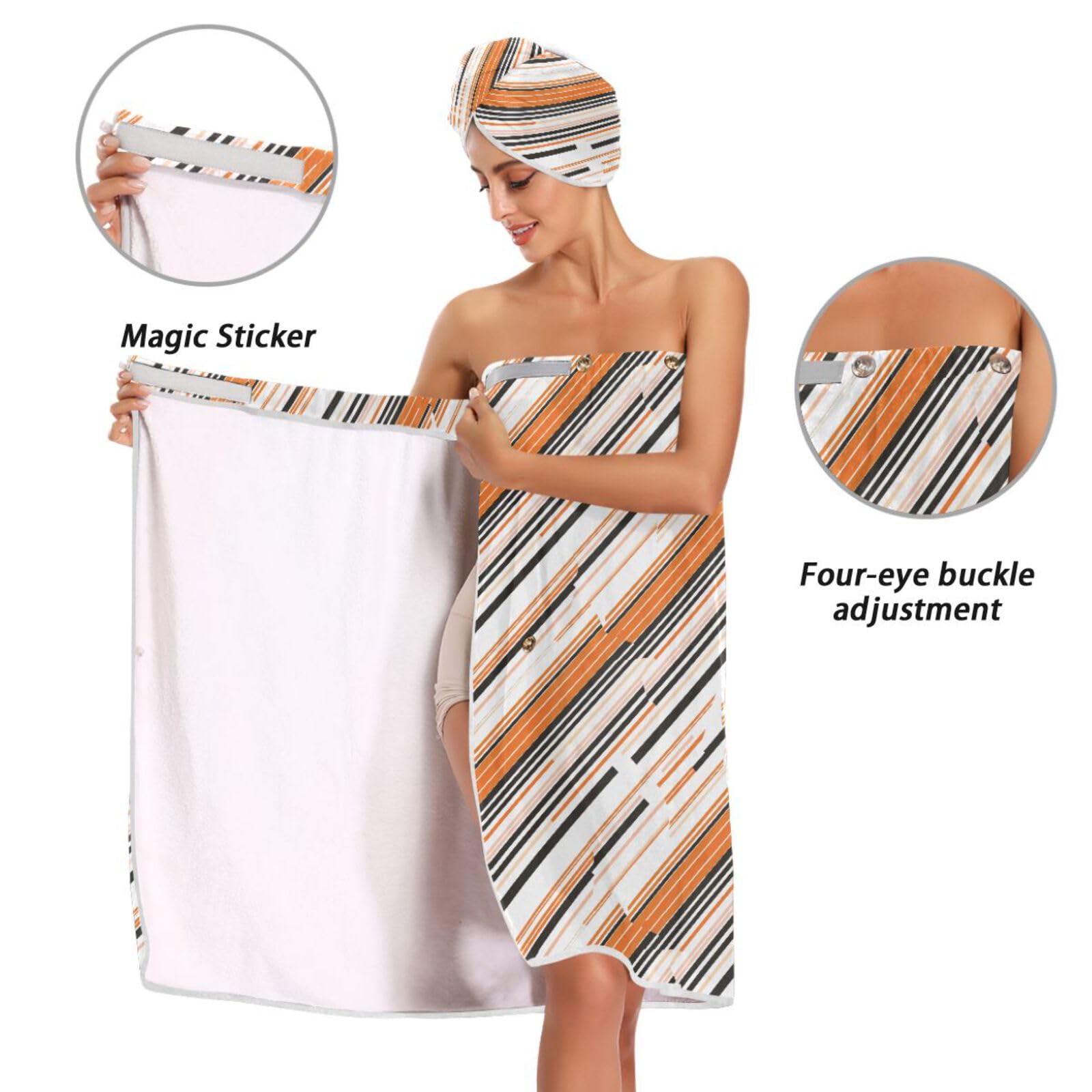 Black Oringe Stripe ręcznik do spa dla kobiet 3 zestawy regulowany szybkoschnący ręcznik do owijania ciała dla kobiet spa, szlafrok + suszenie włosów + opaska na głowę